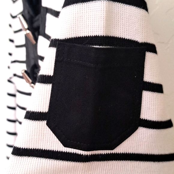 [Lauren Ralph Lauren] Black and White Striped Toggle Lightwight Sweater Size SP - Picture 6 of 8
